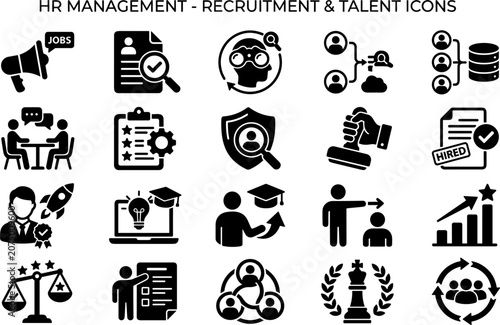 HR Management Recruitment Talent Icon Set 20 Black Vector Human Resources