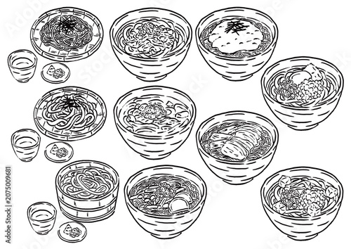 墨筆線画のそば・うどん10種セット