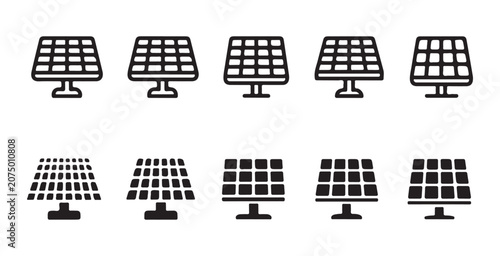 Quadro su tela Set of clean flat design solar energy panel icons for renewable resource presentations