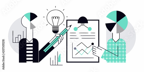 Cuadro en lienzo Vector illustration of abstract figures with lightbulb and data analysis