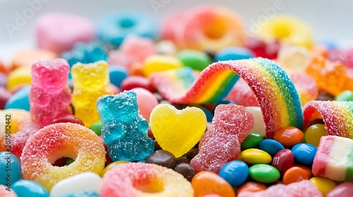 Colorful assortment of sweet sugary candies.