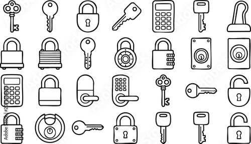 Collection of various lock icons.