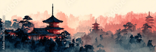 Watercolour Kyoto Sunset Skyline