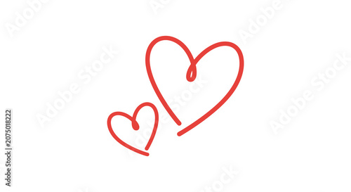 Quadro su tela Two red heart shapes depicted in a hand drawn line style on a white background