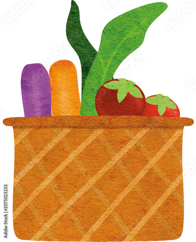 Adorable autumn harvest basket with tomatoes carrots and greens for menu design