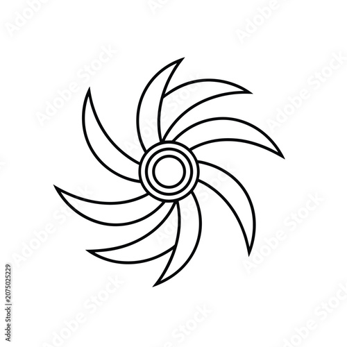 Turbine Fan Icon with Eight Curved Blades