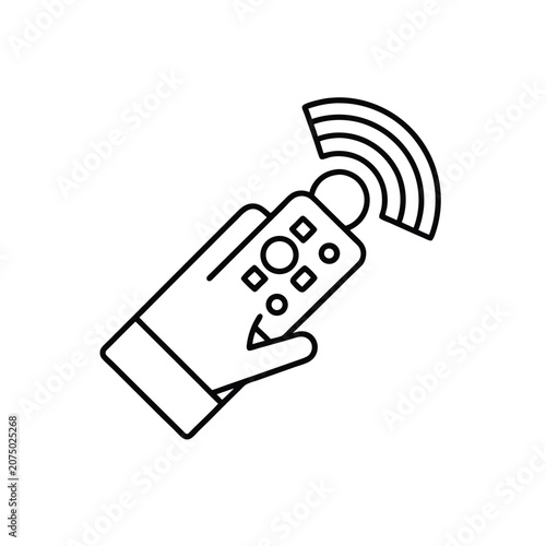 Hand Holding Remote Control Icon with Wireless Signal