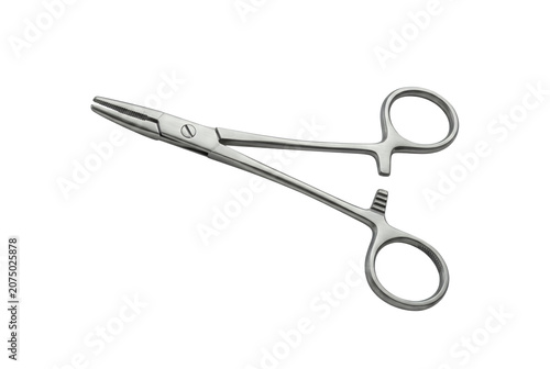 Surgical needle holder forceps, stainless steel medical clamp, professional surgical instrument for operating room procedures isolated on Transparent Background
