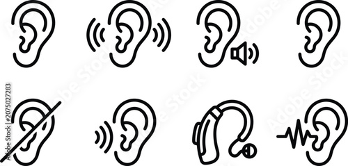 Hearing Care and Ear Audiology Icon Set for Deaf Accessibility Websites, Medical Apps, and Clinic Designs