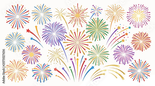 Fotografie Colorful Fireworks Explosions in Air.