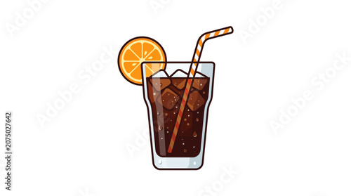 Vászonkép Cold drink with orange slice straw.