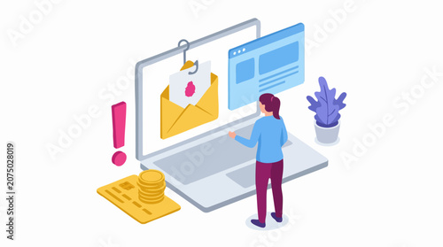 Photos Phishing and cyber security concept: User encounters malware email on laptop