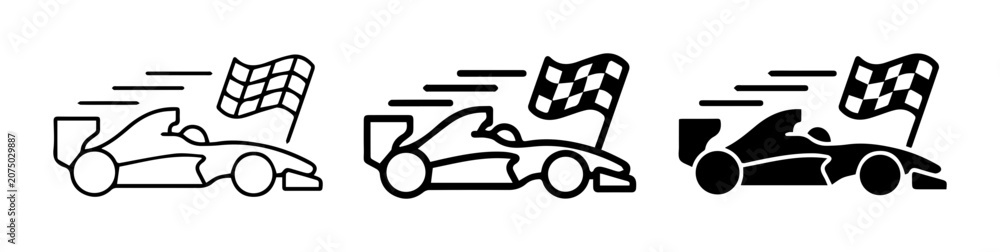 Naklejka premium Racing Car Icons, Speeding Vehicle Graphics, Formula 1 Vector Art, Checkered Flag Symbols, Motorsport Design Elements