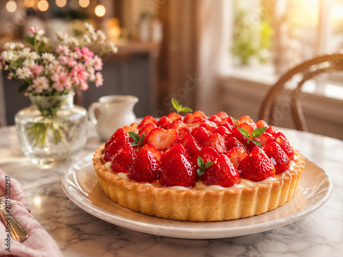 Strawberry Tart in Soft Window Light
