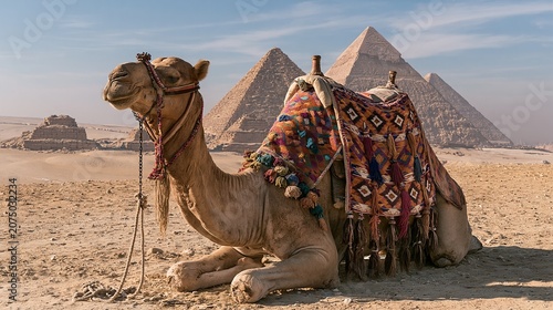 Camel at Giza pyramids, Cairo, Egypt.