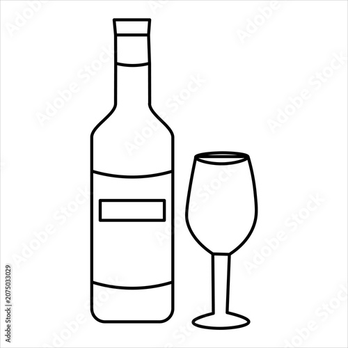 Fotografía A simple black and white line drawing of a wine bottle and a wine glass