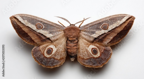 Detailed Close-Up of a Large Brown Moth with Intricate Wing Patterns.