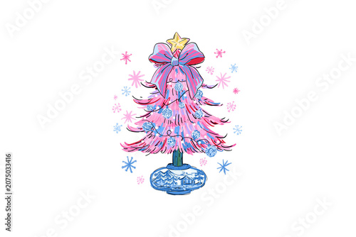 Pink Christmas Tree with Bow Sublimation Design