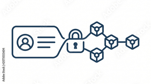 Digital identity icon with secure lock and connected cubes