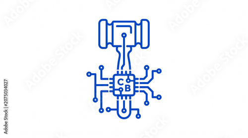 Modern monoline vector icon of regulatory technology with stylized circuit board