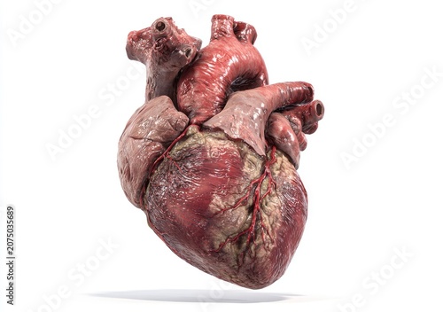 Realistic Human Heart Anatomy Isolated on White Background.