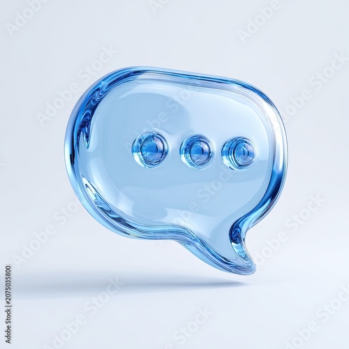 Transparent Blue Glass Speech Bubble Icon with Ellipsis.