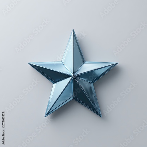 Shiny Metallic Star Shape Isolated on Light Gray Background.