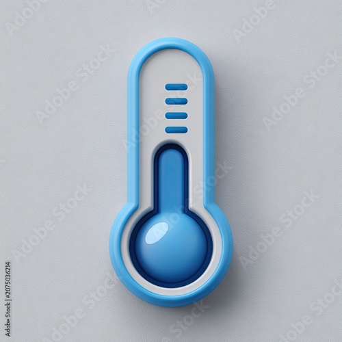 Blue Thermometer Icon on a Light Gray Background.