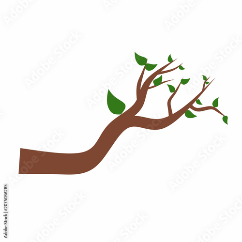 Tree branch in a simple design style against a white background. Vector illustration.