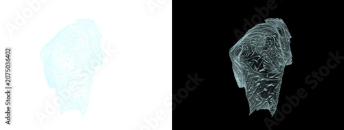 Glowing Light Blue Metallic Foil Fragment Crumpled Texture Abstract on White and Black Dual Background