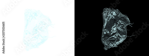 Glowing Light Blue Crumpled Metallic Foil Texture Abstract Material Swatch on White and Black Dual Background
