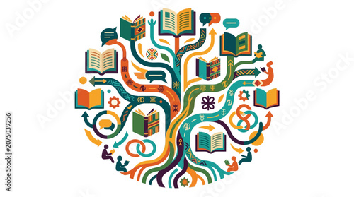 Colorful flat education infographic design with books and learning icons