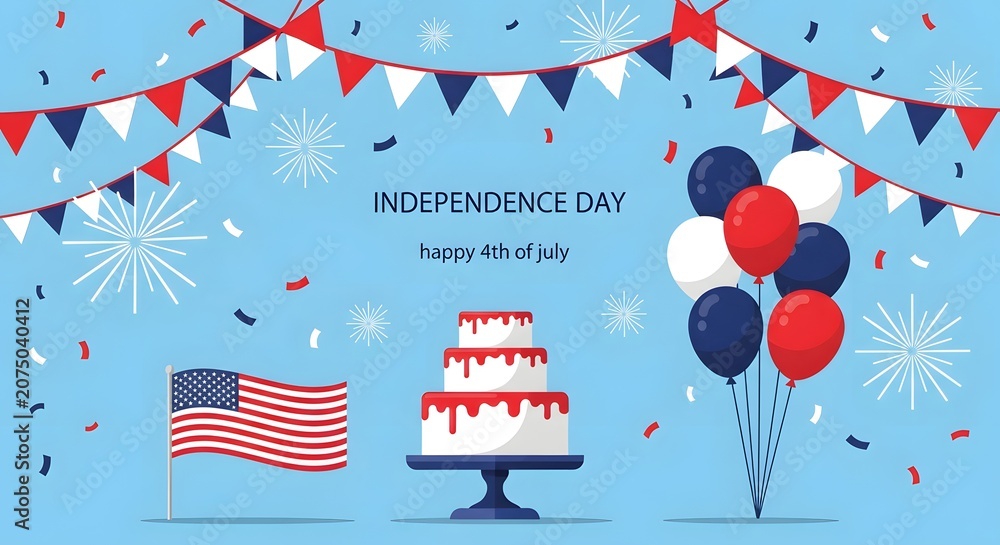 Obraz premium Independence Day celebration with flag cake and balloons