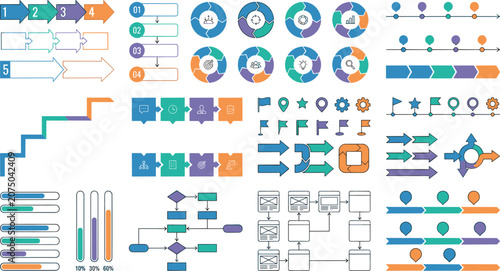 Konstfotografi Business infographic mega kit featuring flowchart diagrams timeline charts proce