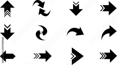 Collection of Various Arrow Icons and Symbols in Line Art Style