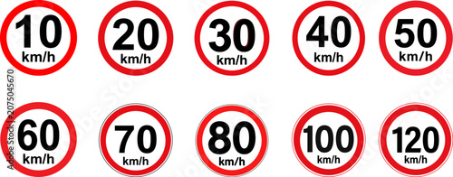 Fotografie Speed limit signs in kilometers per hour