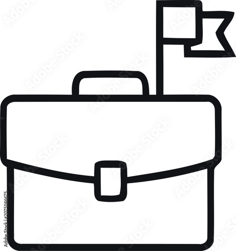 Business success icon briefcase with flag line art illustration