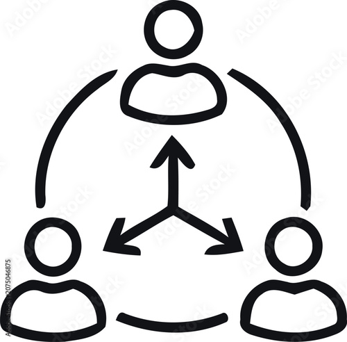 Networking concept illustration with three people and connection arrows