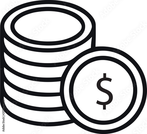 Money stack icon with dollar sign black and white line art