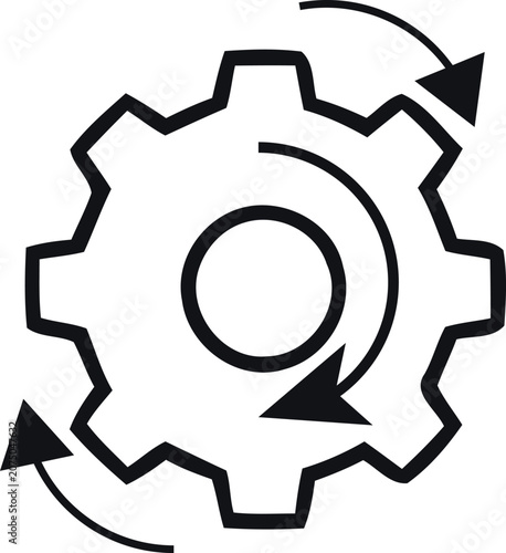 Gear mechanism with circular arrows process and system icon