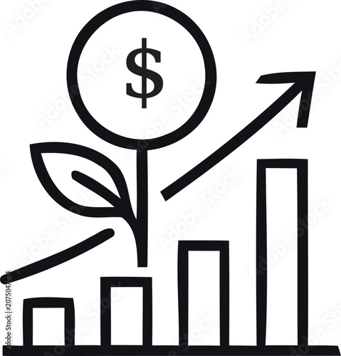 Financial growth concept plant sprouting from bar graph with dollar sign