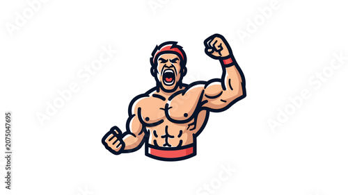Vector Illustration of a Muscular Male Athlete Celebrating a Victory Pose a-173