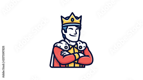 A stylized illustration of a confident king character with folded arms a-109