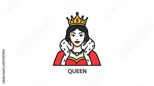 Illustration of a Regal Queen Wearing a Golden Crown and Fur Cape a-111