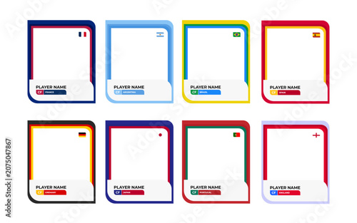 World Cup 2026 Football tournament card templates bundle. Customizable football player cards with photo placeholders for France, Argentina, Brazil, Spain, Germany, Japan, Potugal, England.