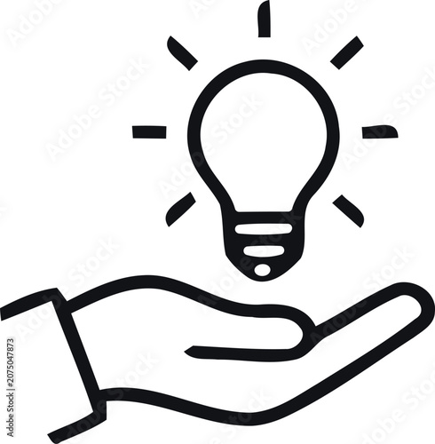 Hand holding light bulb icon idea concept illustration