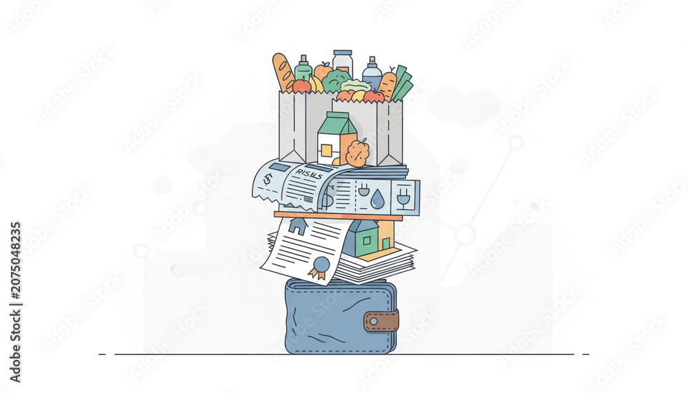 Fototapeta premium Rising Cost of Living and Household Expenses – Inflation Impact on Budget, Bills and Rent Concept