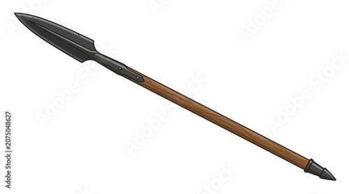 Medieval Ancient Warrior Spear with Sharp Metal Head and Wooden Shaft Vector Illustration