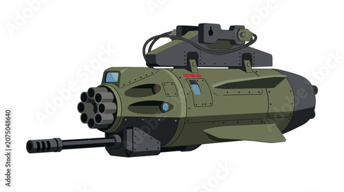 Military Aircraft Weapon Pod with Rocket Launcher and Machine Gun Illustration