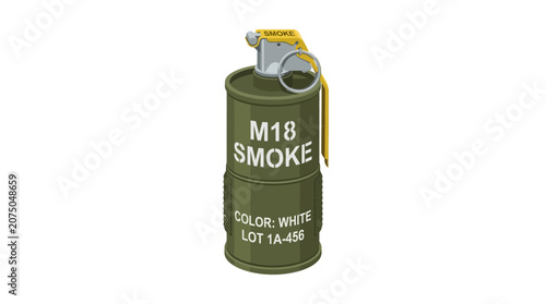 Military Green Smoke Grenade Canister Vector Illustration